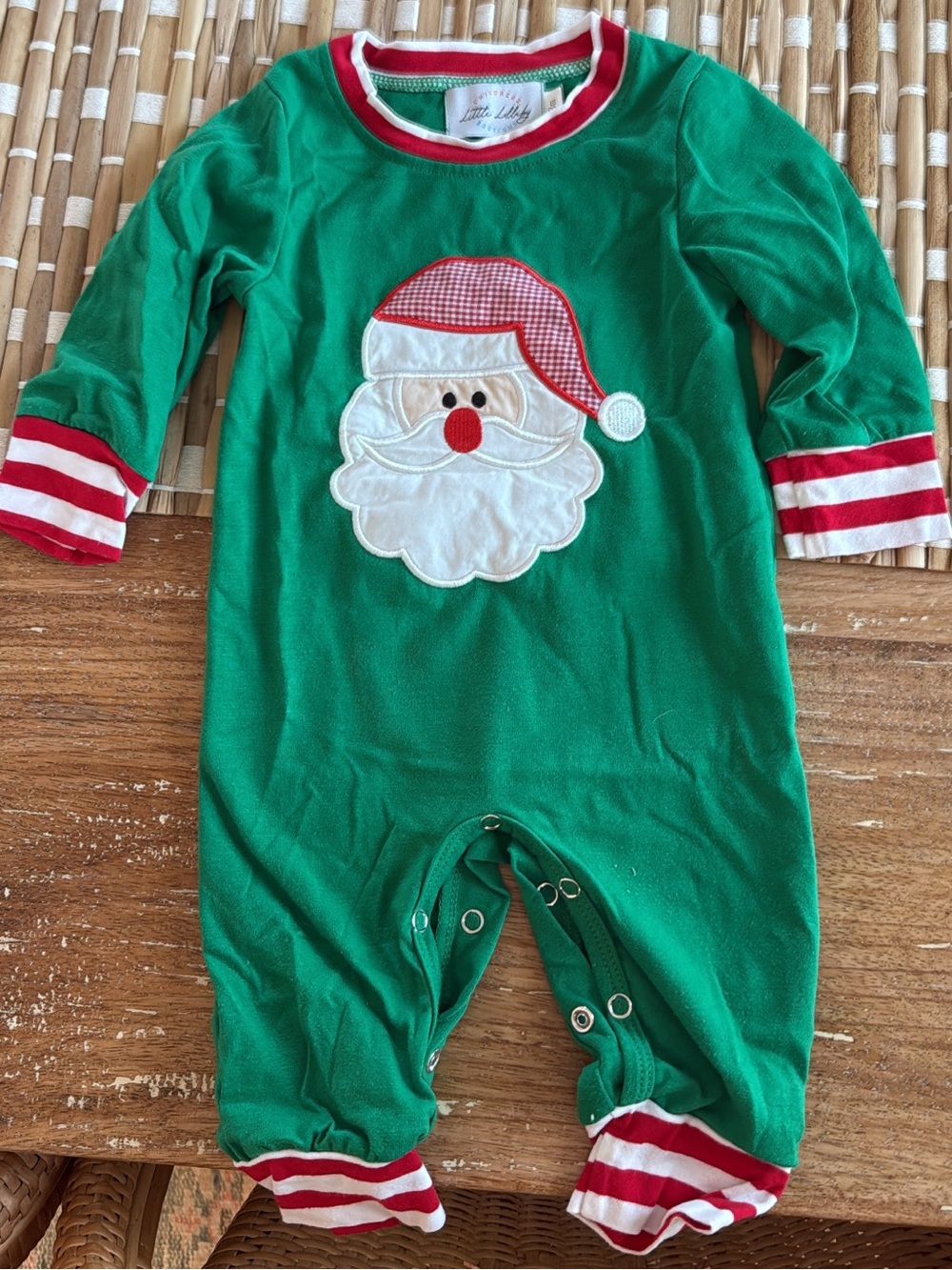 Green Santa Applique Baby One-Piece